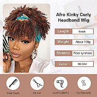 Aisaide Ombre Brown Afro Kinky Headband Wig With Bangs For Women 1B30 Headband Wig Synthetic Afro Kinky Curly Hair Wig With He