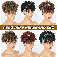 Aisaide Ombre Brown Afro Kinky Headband Wig With Bangs For Women 1B30 Headband Wig Synthetic Afro Kinky Curly Hair Wig With He