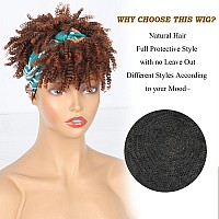 Aisaide Ombre Brown Afro Kinky Headband Wig With Bangs For Women 1B30 Headband Wig Synthetic Afro Kinky Curly Hair Wig With He