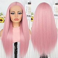 Aubree Pink Long Straight Synthetic Lace Front Wig Pre Plucked Pink Lace Front Wigs Glueless Natural Hairline Lace Wigs For Blac