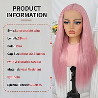 Aubree Pink Long Straight Synthetic Lace Front Wig Pre Plucked Pink Lace Front Wigs Glueless Natural Hairline Lace Wigs For Blac