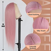 Aubree Pink Long Straight Synthetic Lace Front Wig Pre Plucked Pink Lace Front Wigs Glueless Natural Hairline Lace Wigs For Blac