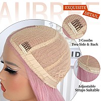 Aubree Pink Long Straight Synthetic Lace Front Wig Pre Plucked Pink Lace Front Wigs Glueless Natural Hairline Lace Wigs For Blac