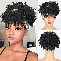 Aisaide Black Afro Kinky Headband Wig Short Afro Wigs For Black Women Synthetic Kinky Curly Headband Wig With Bangs For Women Na