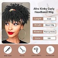 Aisaide Black Afro Kinky Headband Wig Short Afro Wigs For Black Women Synthetic Kinky Curly Headband Wig With Bangs For Women Na