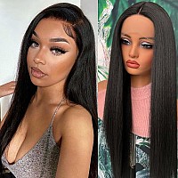 Aubree Black Lace Front Wigs Glueless Preplucked Natural Hairline Synthetic Lace Front Wigs Long Straight Frontal Lace Wigs For