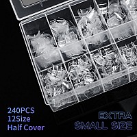 Aoraem Toe Nail Tips 240Pcs Half Cover Fake Toenails Short Square Toenail Tips Extra Small 12 Sizes Acrylic Clear False Toenails