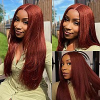 Beauty Forever 7X5 Bye Bye Knots Put On And Go Glueless Reddish Brown Kinky Straight Lace Front Wig Human Hair Auburn Copper Pre