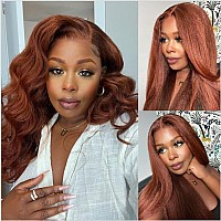 Beauty Forever 7X5 Bye Bye Knots Put On And Go Glueless Reddish Brown Kinky Straight Lace Front Wig Human Hair Auburn Copper Pre