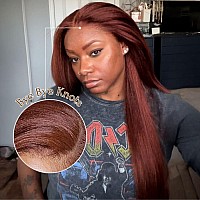 Beauty Forever 7X5 Bye Bye Knots Put On And Go Glueless Reddish Brown Kinky Straight Lace Front Wig Human Hair Auburn Copper Pre