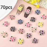 70Pcs 3D Flowers Nail Charms 3D Acrylic Flowers For Nails Pink Blue Yellow Flowers Nails Art Charms Supplies Flower Nail Charms