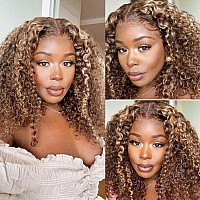 Beauty Forever Pre Everything Highlight Curly 13X4 Lace Front Wig Glueless Put On And Go Wig Human Hair Pre Plucked Honey Blond