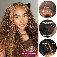 Beauty Forever Pre Everything Highlight Curly 13X4 Lace Front Wig Glueless Put On And Go Wig Human Hair Pre Plucked Honey Blond