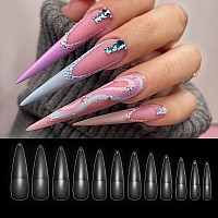 Aoream Long Stiletto Nail Tip 240Pcs Full Cover Soft Gel False Nails 12 Sizes Clear Matte Nail Tips Press On Nails Fake Artifici