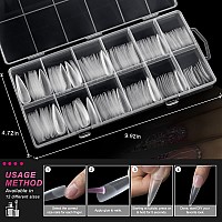 Aoream Long Stiletto Nail Tip 240Pcs Full Cover Soft Gel False Nails 12 Sizes Clear Matte Nail Tips Press On Nails Fake Artifici