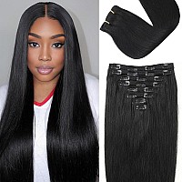 Clip In Hair Extensions Real Human Hair 120G Straight Clip Ins Remy 24 Inch Clip In Hair Extensions Black Women Seamless Clip In