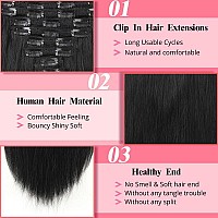 Clip In Hair Extensions Real Human Hair 120G Straight Clip Ins Remy 24 Inch Clip In Hair Extensions Black Women Seamless Clip In