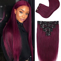 Clip In Hair Extensions Real Human Hair 20 Inch 120G Straight Clip Ins Clip In Hair Extensions Black Women 99J Remy Seamless Cli