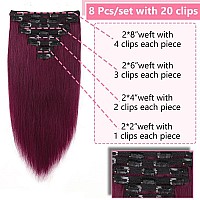 Clip In Hair Extensions Real Human Hair 20 Inch 120G Straight Clip Ins Clip In Hair Extensions Black Women 99J Remy Seamless Cli