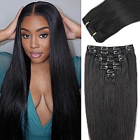 Clip In Hair Extensions Real Human Hair Straight Clip Ins Clip In Hair Extensions Black Women 16 Inch Remy Seamless Clip In Hair