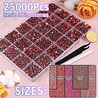 25000Pcs Resin Rhinestones For Crafting Red 26Mm Mixed Sizes Non Hotfix Flatback Gems Bedazzling Crystal For Diy Crafts Cloth