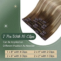 Ugeat Ombre Clip In Hair Extension Real Human Hair 18Inch Dark Brown To Ash Brown Mix Blonde Real Hair Extension Clip In Human H