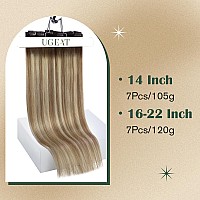 Ugeat Ombre Clip In Hair Extension Real Human Hair 18Inch Dark Brown To Ash Brown Mix Blonde Real Hair Extension Clip In Human H