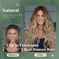 Ugeat Ombre Clip In Hair Extension Real Human Hair 18Inch Dark Brown To Ash Brown Mix Blonde Real Hair Extension Clip In Human H