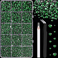 16000Pcs Resin Rhinestones With Tweezers For Crafting Emerald Green 26Mm Mixed Sizes Flatback Gems Bedazzling Crystal For Diy