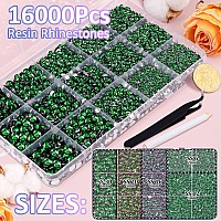 16000Pcs Resin Rhinestones With Tweezers For Crafting Emerald Green 26Mm Mixed Sizes Flatback Gems Bedazzling Crystal For Diy