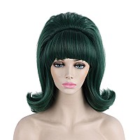 Qaccf 70S Pinup Pelucas 60S Beehive Style Vintage Look Halloween Costume Women Wig Wtih Bang Green