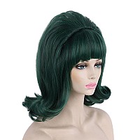 Qaccf 70S Pinup Pelucas 60S Beehive Style Vintage Look Halloween Costume Women Wig Wtih Bang Green