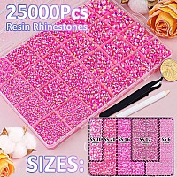 25000Pcs Resin Jelly Rhinestones With Tweezers For Crafting Hot Pink Ab 26Mm Mixed Sizes Non Hotfix Flatback Gems Bedazzling