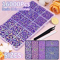 16000Pcs Resin Jelly Rhinestones With Tweezers For Crafting Dark Purple Ab 26Mm Mixed Sizes Flatback Gems Bedazzling Crystal