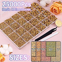 25000Pcs Resin Rhinestones For Crafting Gold 26Mm Mixed Sizes Non Hotfix Flatback Gems Bedazzling Crystal For Diy Crafts Clot