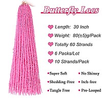 Leeven 30 Inch Pink Butterfly Locs Crochet Hair For Black Women 6 Packs Pretwisted Crochet Butterfly Locs Bohemian Braids Hair