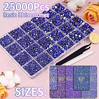 25000Pcs Resin Rhinestones For Crafting Royal Blue 26Mm Mixed Sizes Non Hotfix Flatback Gems Bedazzling Crystal For Diy Craft