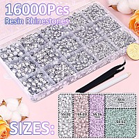 16000Pcs Resin Rhinestones With Tweezers For Crafting Clear 26Mm Mixed Sizes Flatback Gems Bedazzling Crystal For Diy Crafts