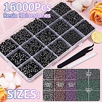 16000Pcs Resin Jelly Rhinestones With Tweezers For Crafting Black 26Mm Mixed Sizes Flatback Gems Bedazzling Crystal For Diy C