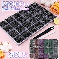 25000Pcs Resin Jelly Rhinestones For Crafting Black 26Mm Mixed Sizes Non Hotfix Flatback Gems Bedazzling Crystal For Diy Craf