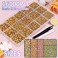 16000Pcs Resin Rhinestones With Tweezers For Crafting Gold 26Mm Mixed Sizes Flatback Gems Bedazzling Crystal For Diy Crafts C