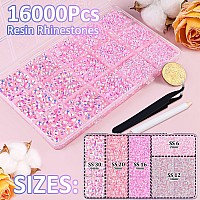 16000Pcs Resin Jelly Rhinestones With Tweezers For Crafting Light Pink Ab 26Mm Mixed Sizes Flatback Gems Bedazzling Crystal F