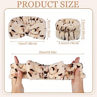 Besarme 3 Count Hairband Set Leopard Print Womens Velvet Face Wash Headband And Wristband Set For Facial Skincare Makeup