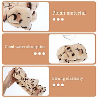 Besarme 3 Count Hairband Set Leopard Print Womens Velvet Face Wash Headband And Wristband Set For Facial Skincare Makeup