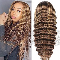 Nktu 427 Deep Wave Lace Front Wigs Human Hair Honey Blonde Highlight Ombre Wigs Human Hair For Women 13X4 Hd Transparent Lace F