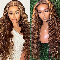 Dulove Highlight Ombre Deep Wave Lace Front Wigs Human Hair Pre Plucked With Baby Hair Glueless 13X4 Hd Transparent Lace Front W