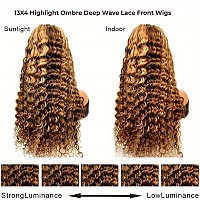 Dulove Highlight Ombre Deep Wave Lace Front Wigs Human Hair Pre Plucked With Baby Hair Glueless 13X4 Hd Transparent Lace Front W