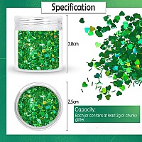 Laza 2G Chunky Glitter For St Patricks Day Heart Confetti Nail Charms Sequins Stickers Sparkle For Diy Crafts Nail Art Decorat