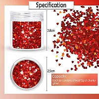 Laza 2G Chunky Glitter For Valentines Day Heart Glitter Confetti Nail Charms Holographic Sequins Stickers Sparkle For Diy Crafts