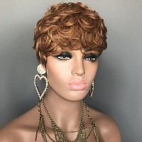 Aiweise Short Curly Wig Short Human Hair Wigs For Black Women Pixie Cut Wig Human Hair Short Brown Wig Natural Curly Hair Short